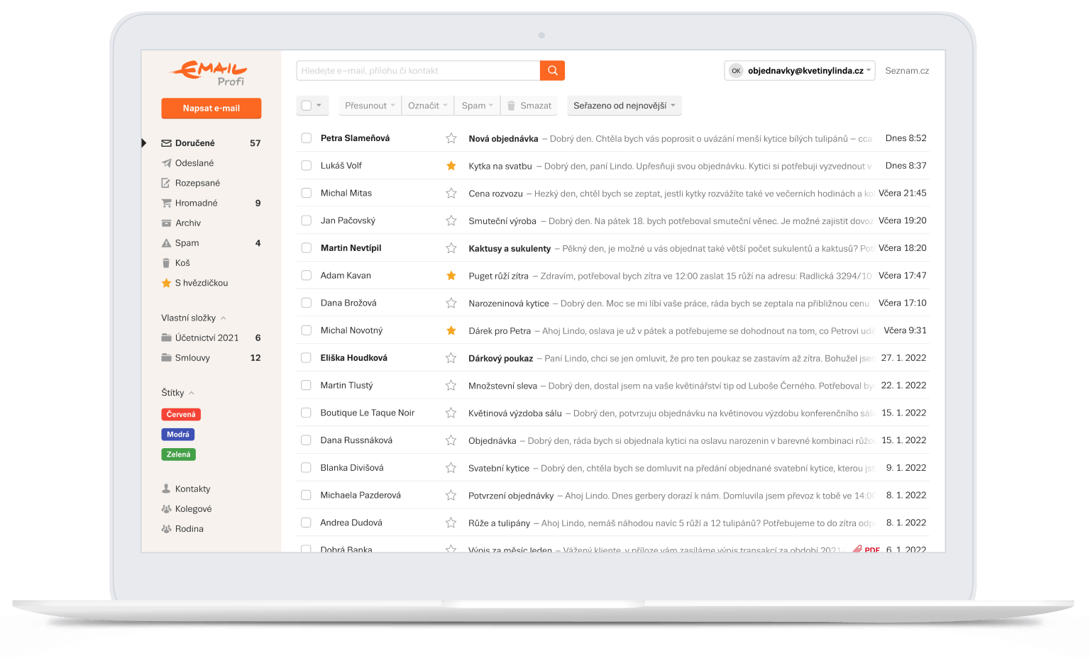 prostředí Seznam Emailu na počítači